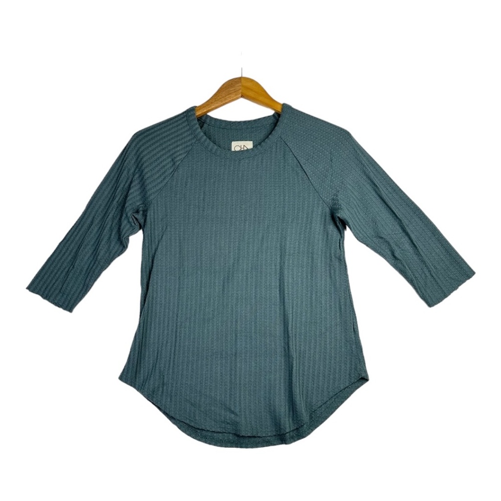 Chaser‎ 3/4 Sleeve Waffle Knit Blue Green Top Size Small